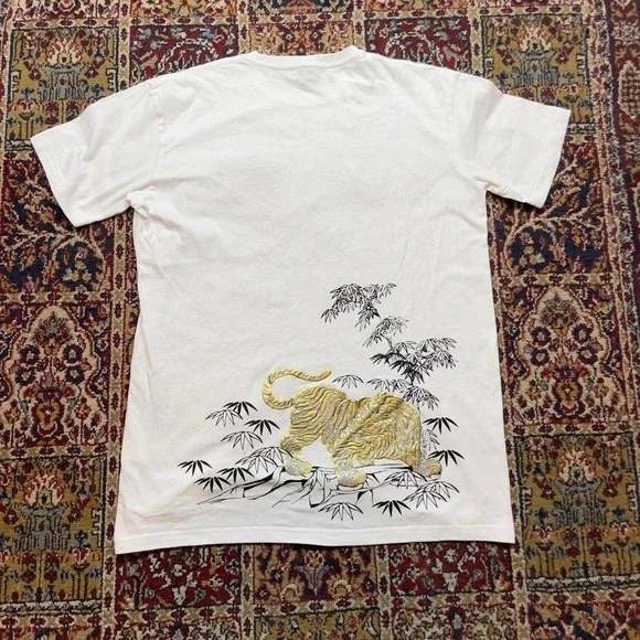 VTG 00s Foye ed hardy style puff print abstract tiger tshirt XL gold white - Picture 2 of 5